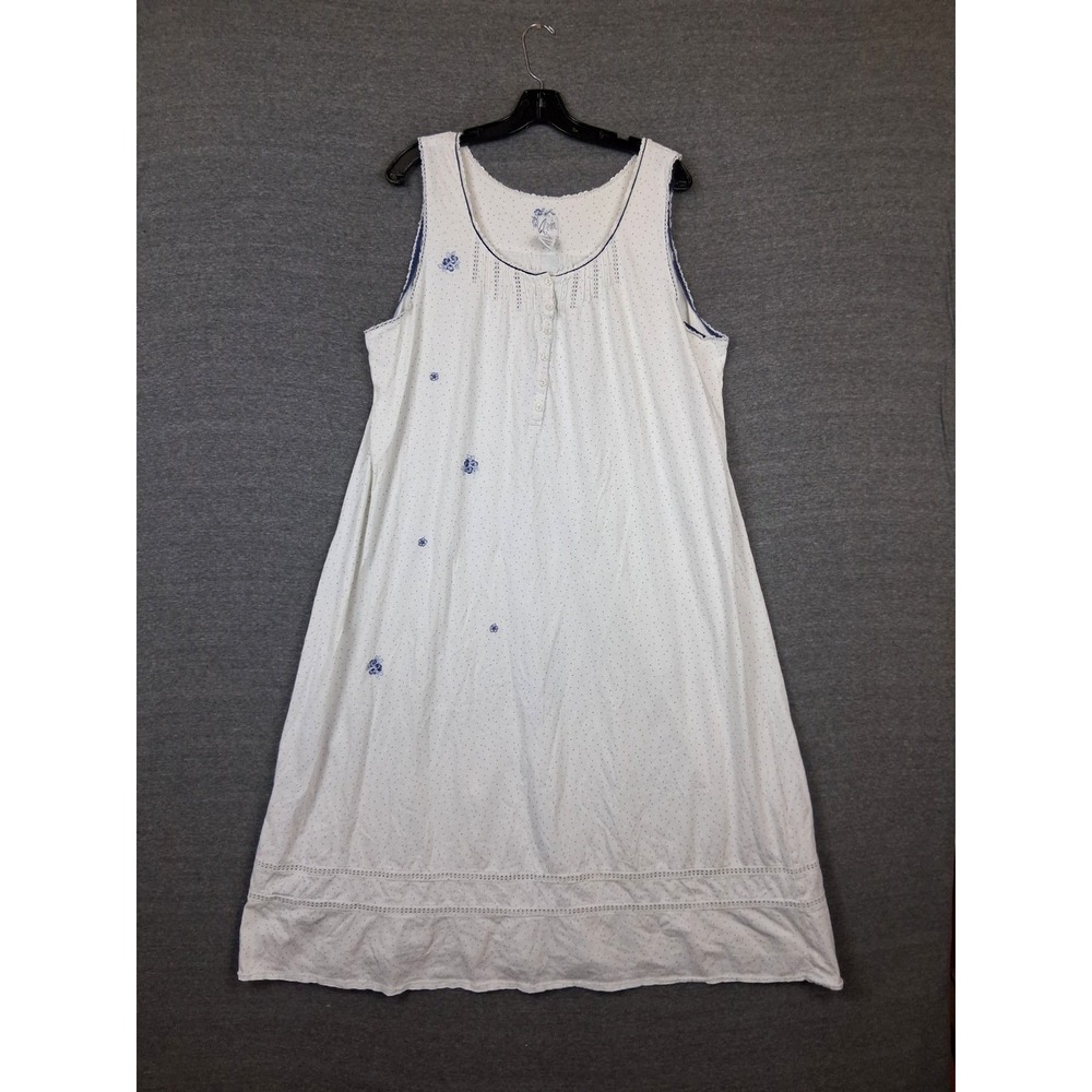 Aria Womens Nightgown XL Blue White Polka Dot Eyelett Prairie Cottage Core VTG